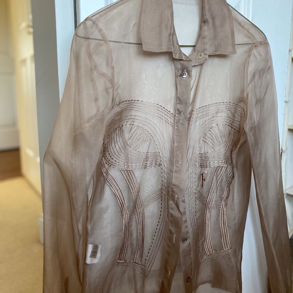 Ferre Milano Long Sleeve See Through Button Up 42 - Picture 1 of 7